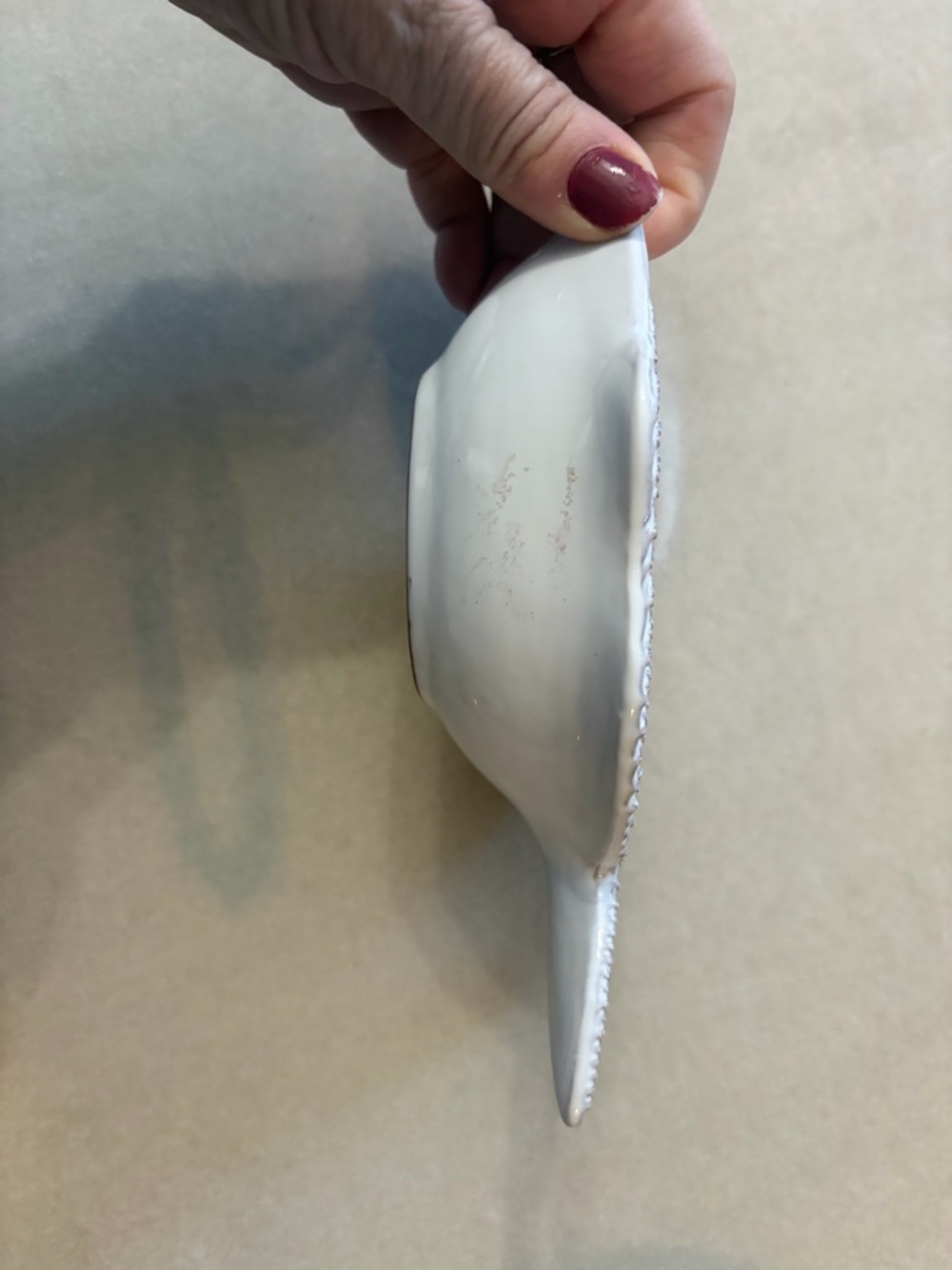 Pottery Barn White Fish Ceramic Dish with Beaded Detail - Picture 2 of 5